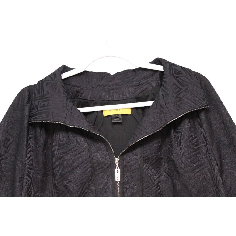 St. John Jacket Size Medium Textured Puff Sleeve Black Career Business Luxury - Picture 2 of 14